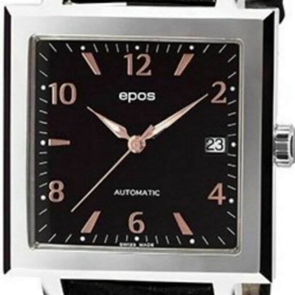 Epos 3376 Swiss Made Square Men 's Automatic Black Leather Watch - Picture 1 of 2